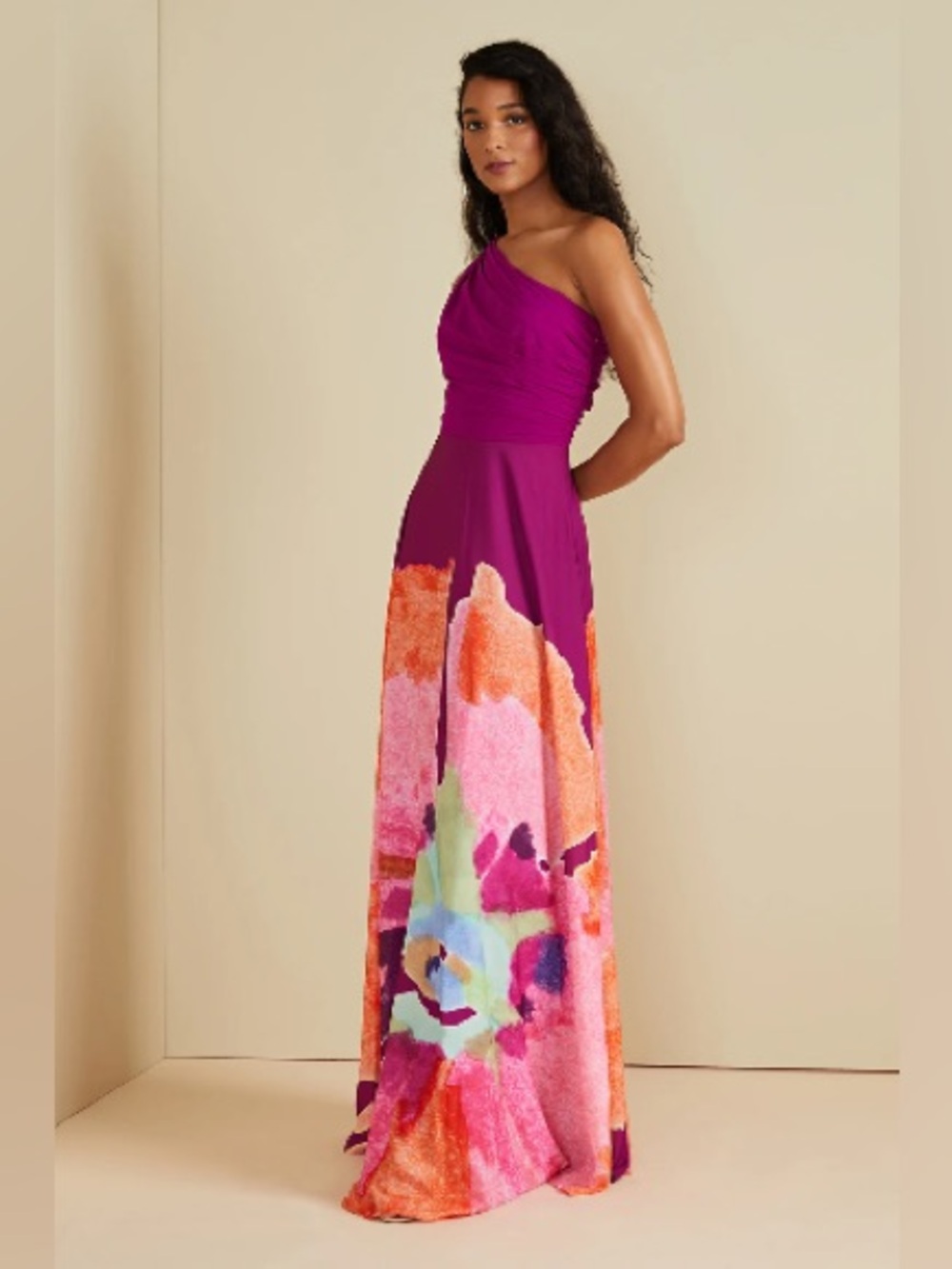 AMUR floral one shoulder gown size 4 - Picture 6 of 16